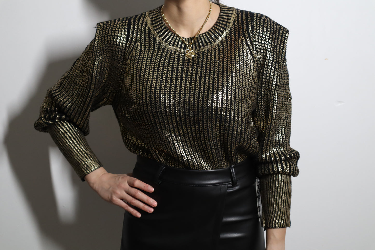 Metallic Sweater-Zwart/Goud
