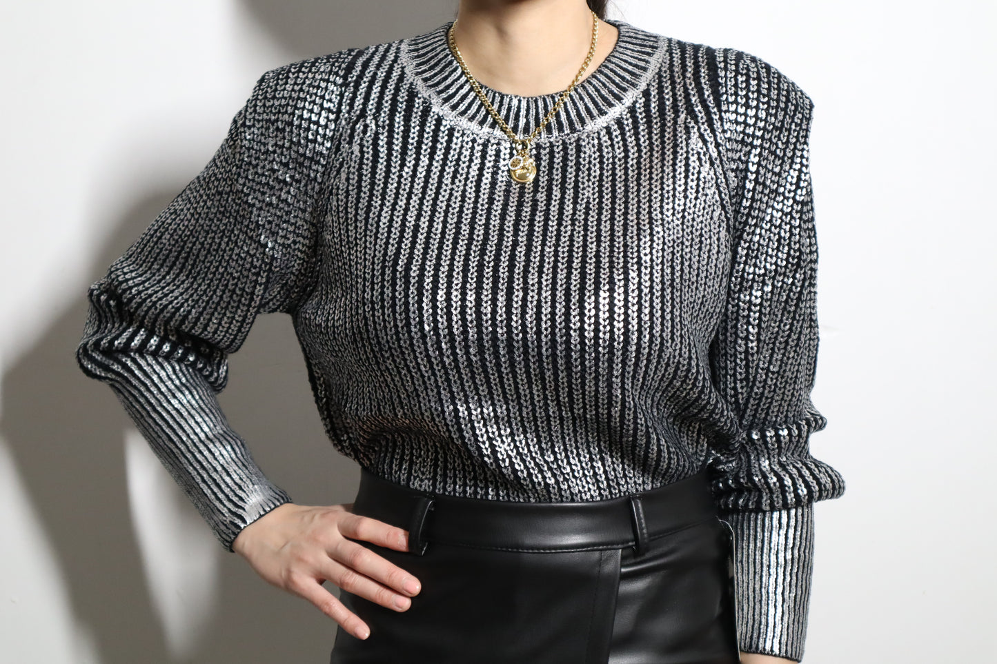 Metallic Sweater-Zwart/Zilver