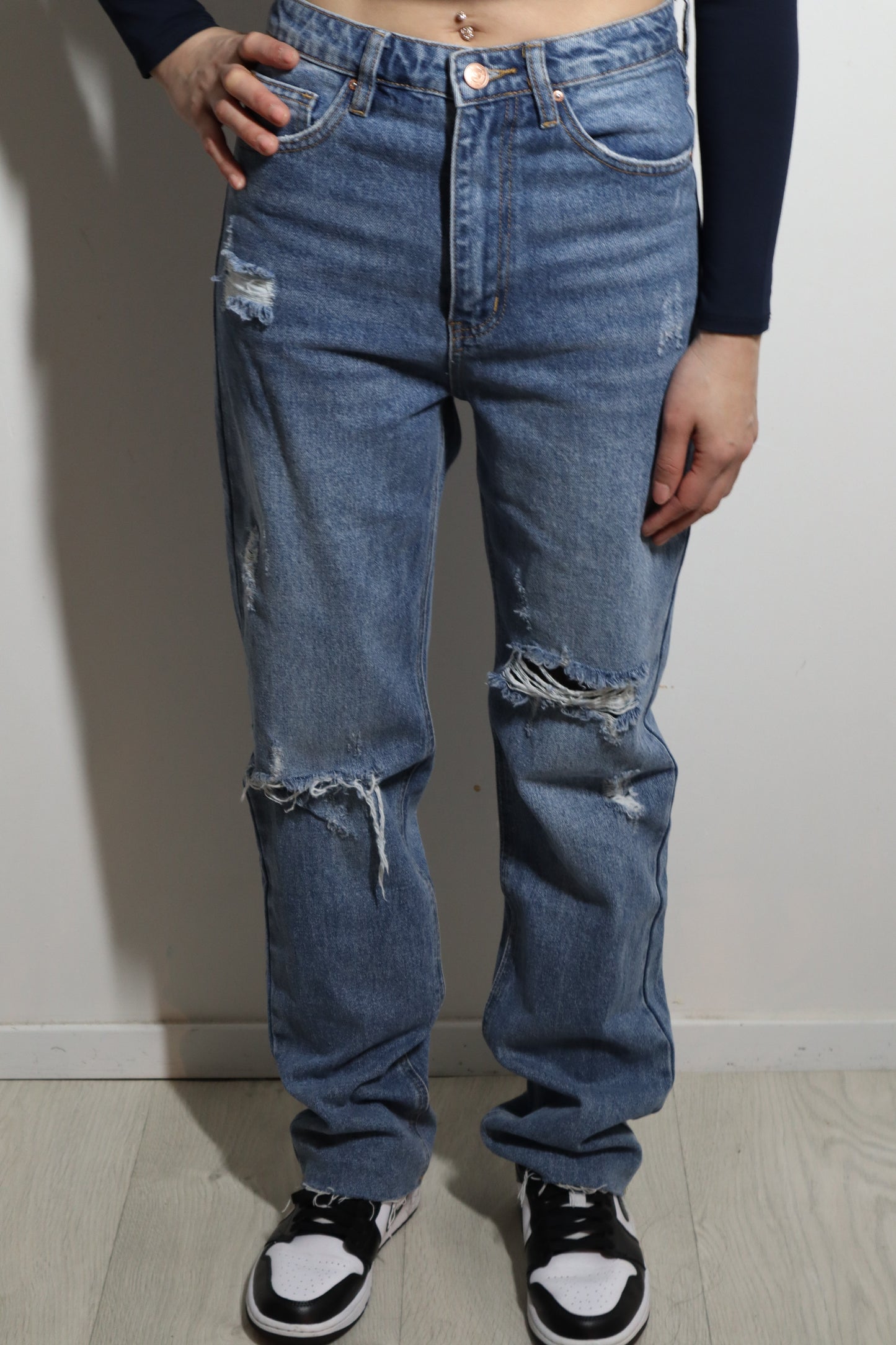 Yuri Ripped Baggy Denim Jeans-Blue