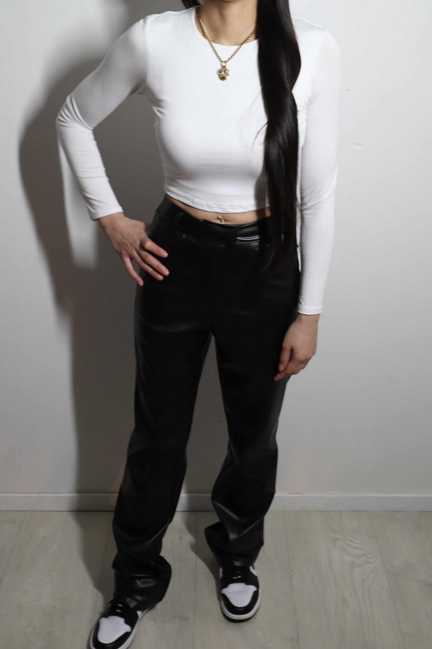 Witte Basic Crop Top met Lange Mouwen – Dames Stretch Top