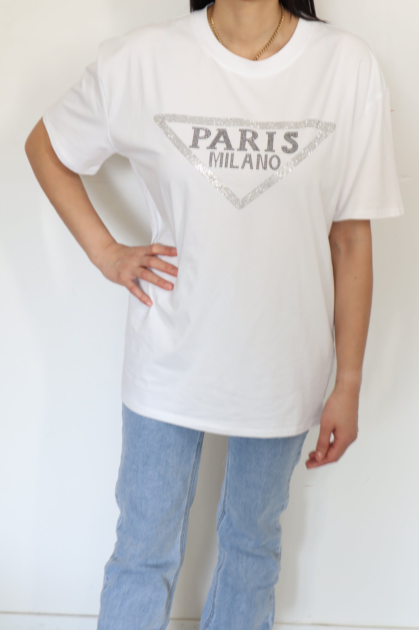 T-shirt Paris Milano Strass-Wit