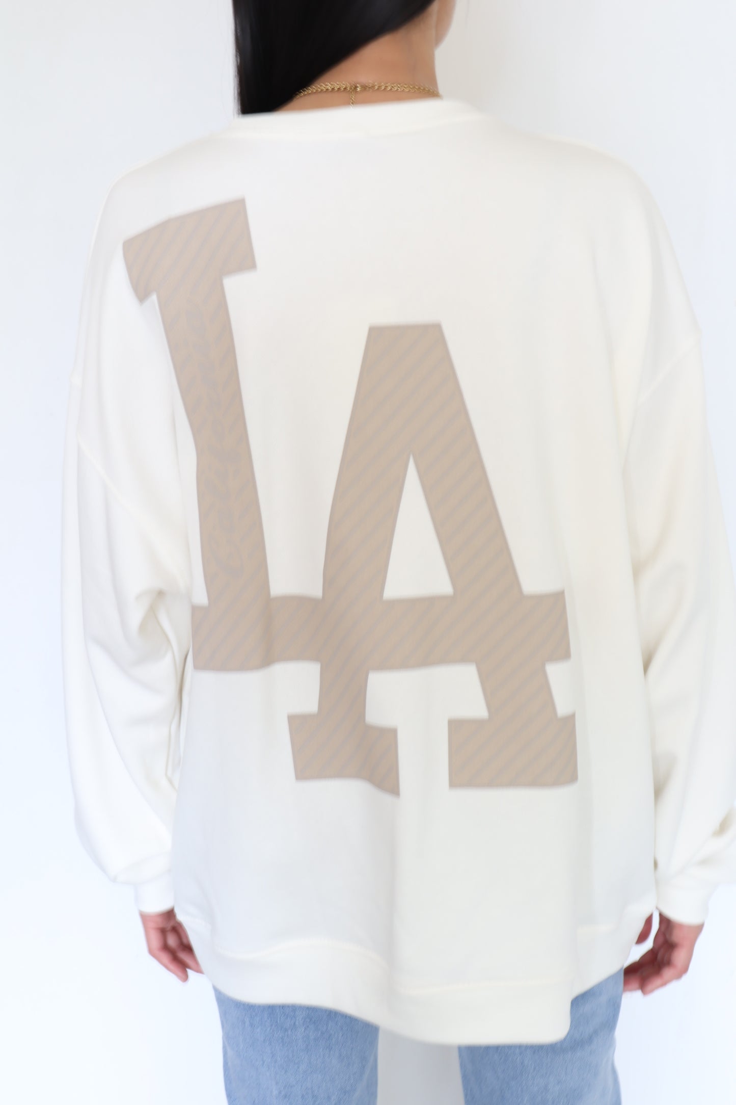 LA Sweater Dames-Wit/Taupe|Oversized Los Angeles Trui met Back Print