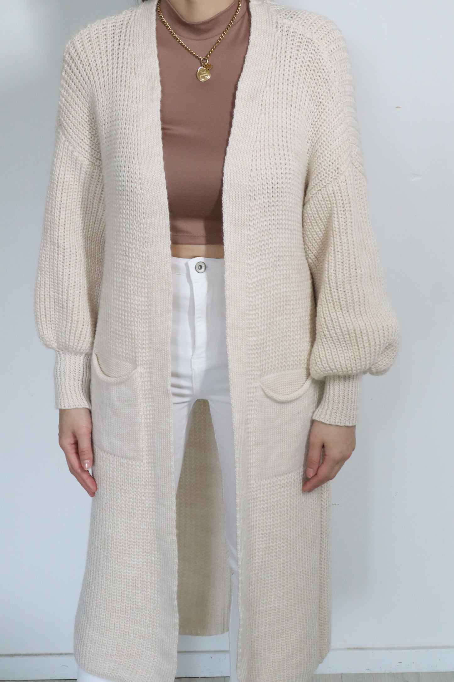 Lange Beige Dames Vest – Casual Chic Cardigan