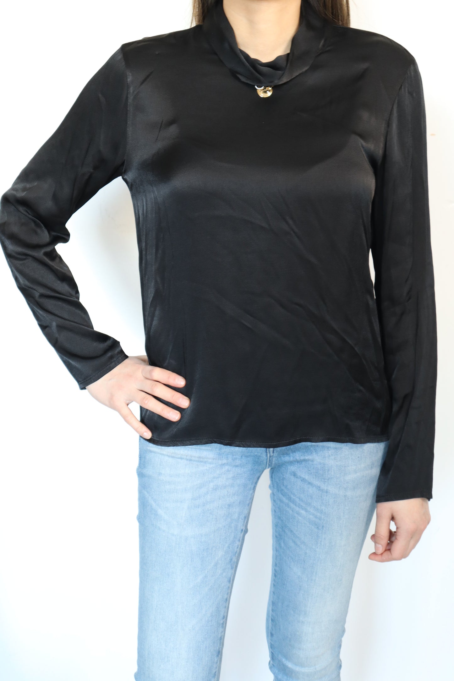 Joss Blouse hoge hals-Zwart