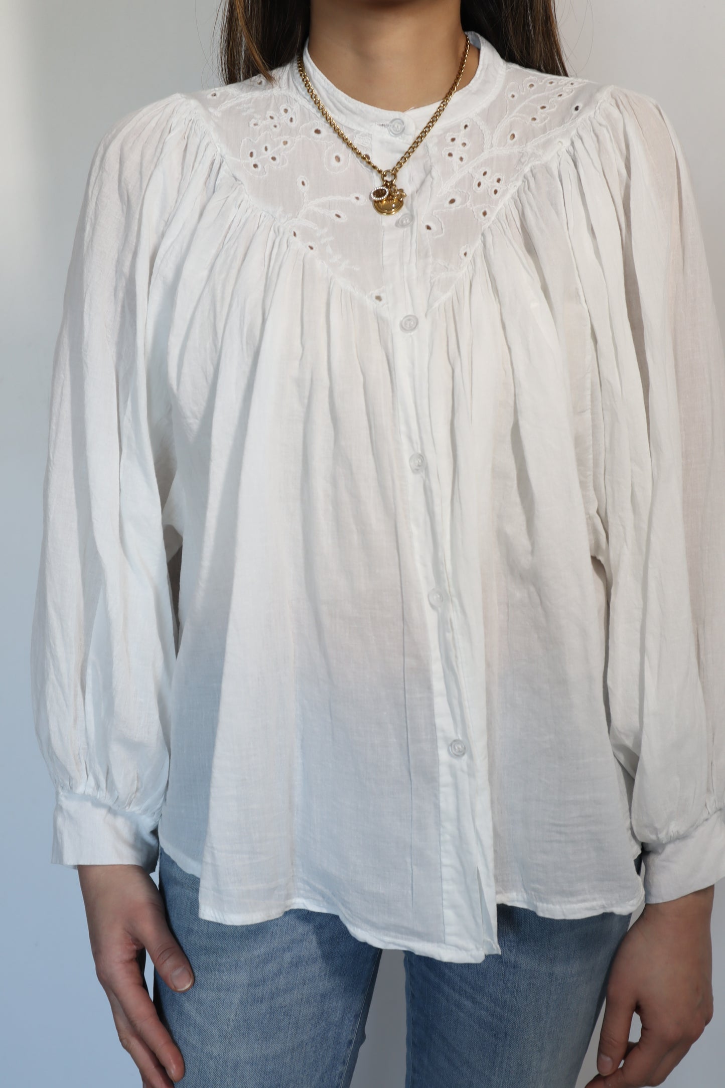 Joss Blouse Met Hals Detail-Wit