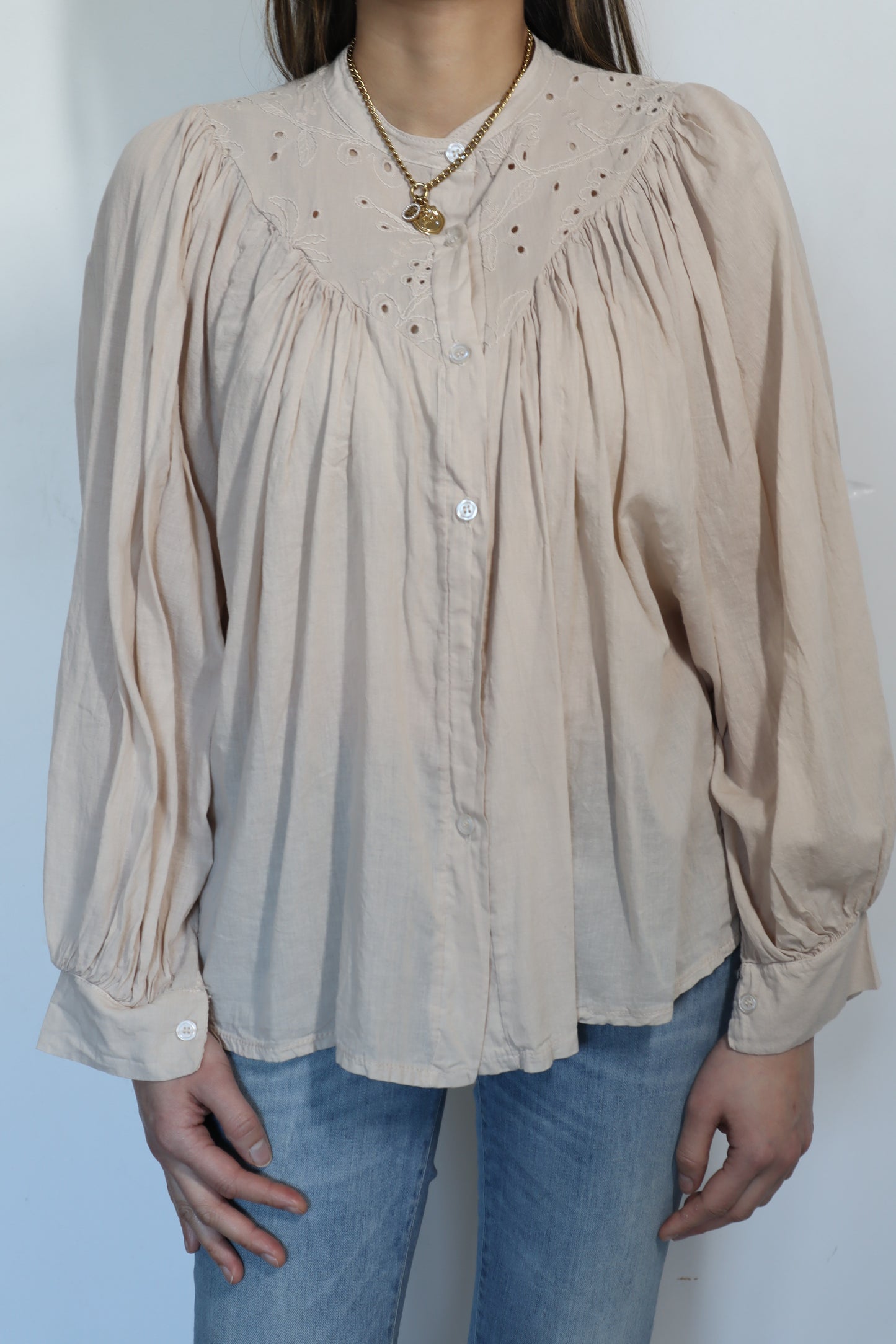 Joss Blouse Met Hals Detail-Nude