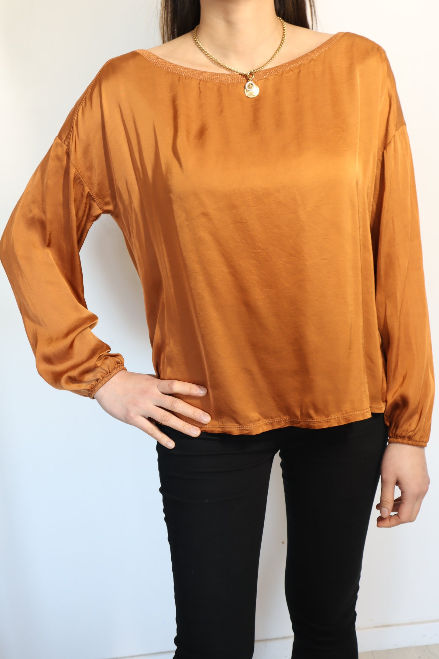 Joss Long Sleeve Hals Details-oud oranje