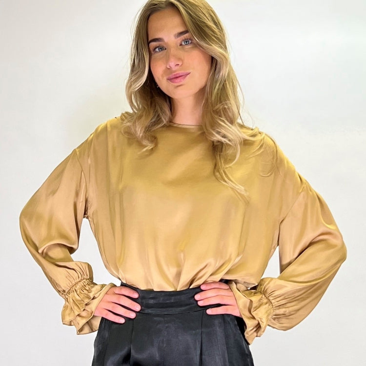 Joss Blouse Met Mouwen Detail-Goud