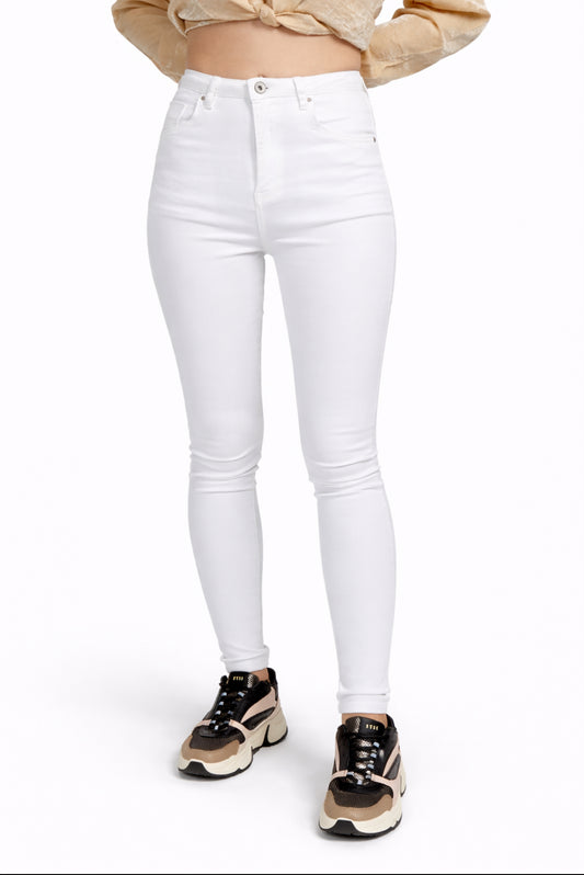 Slim-Fit, hohe Taille, Weiß