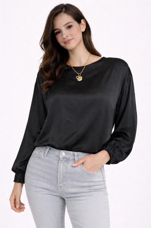 Joss Bluse mit Ärmeln Detail-Schwarz