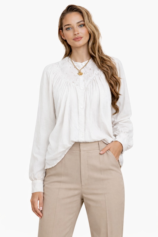 Joss – Bluse mit Halsausschnitt – Weiß