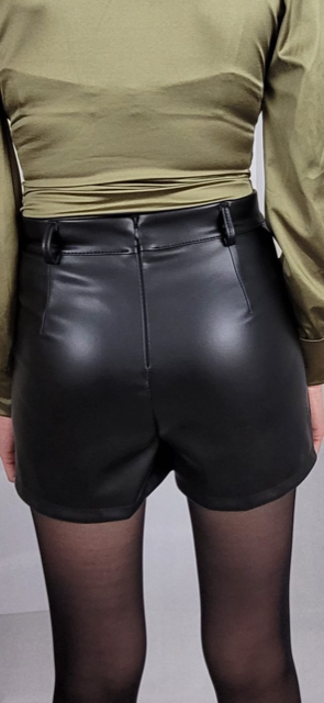 Vegan Leren Skort Zwart – Dames High Waist Rok Short Met Overlap