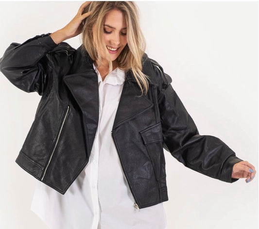 Joss Übergroße Bikerjacke – Schwarz