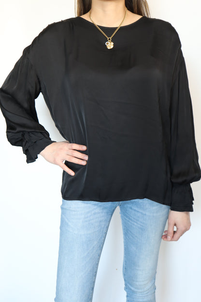 Joss Bluse mit Ärmeln Detail-Schwarz