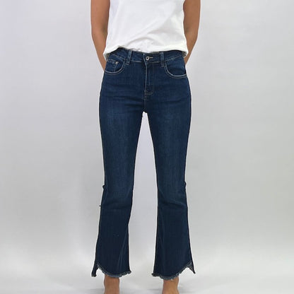 Joss Amsterdam High Waist Dark Blue Cropped Mini Flare Jeans Dames