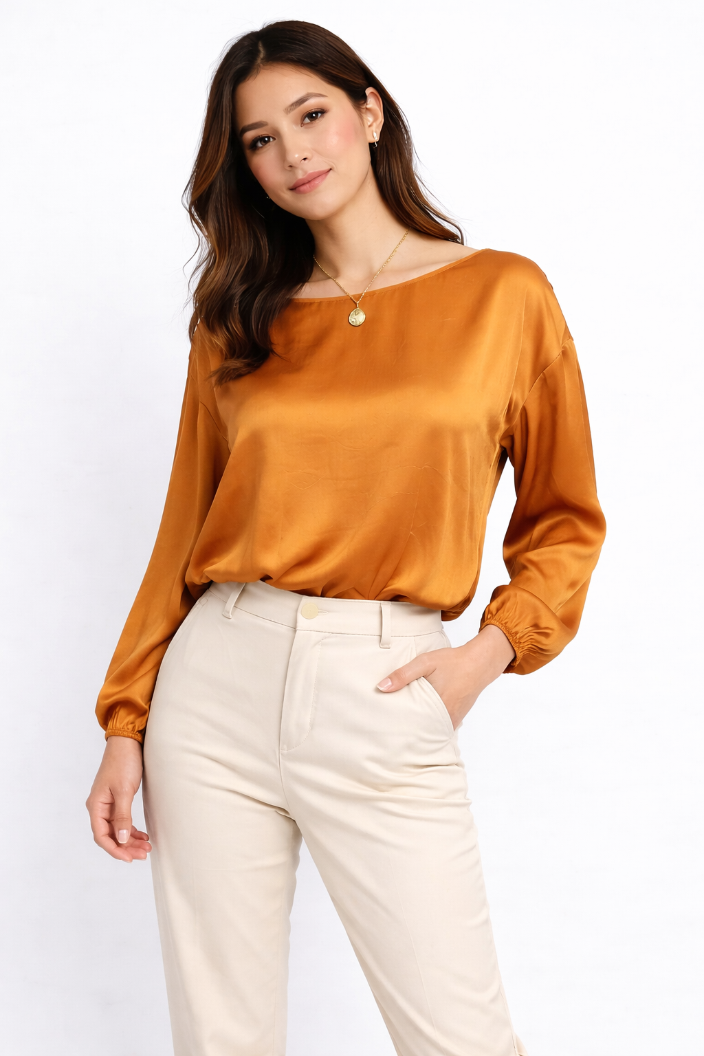 Joss Langarm-Ausschnittdetails – Altorange