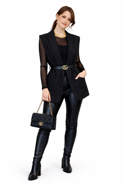 Dames Gilet Zwart – Mouwloze Gilet met Riem | Elegant & Tijdloos