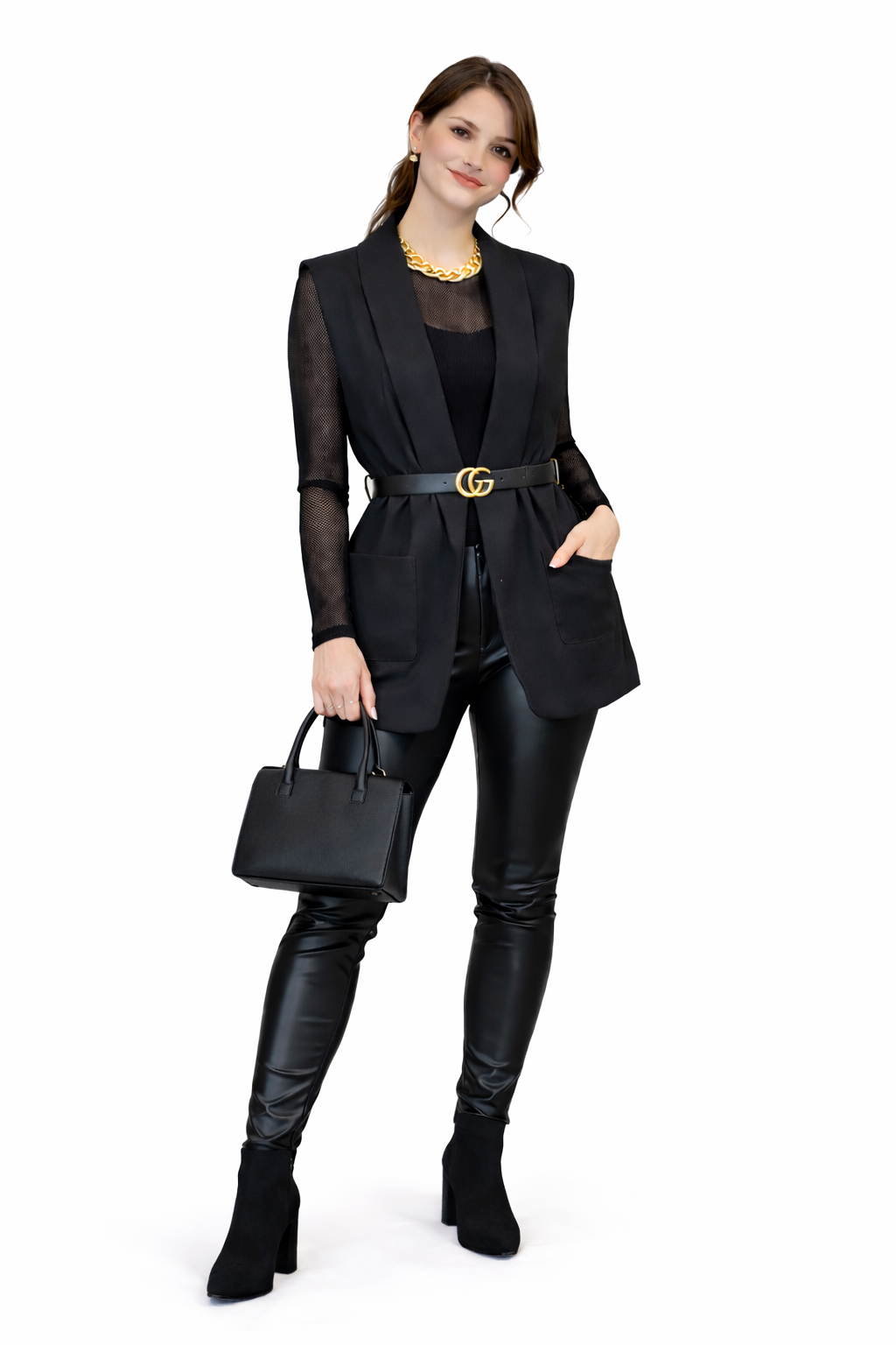 Dames Gilet Zwart – Mouwloze Gilet met Riem | Elegant & Tijdloos