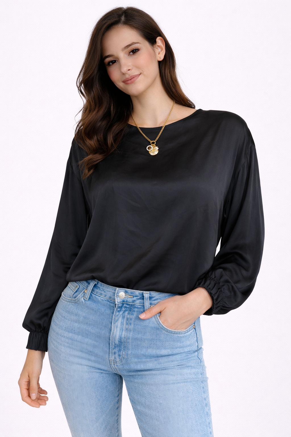Joss Bluse mit Ärmeln Detail-Schwarz