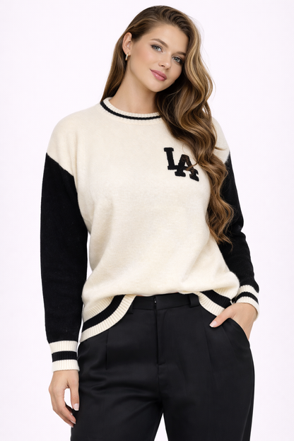 LA Sweater Dames-Zwart/Wit| Casual Chic Trui