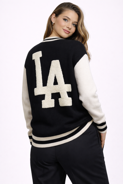 LA Varsity Sweater Dames – Zwart Wit| Los Angeles Knit Trui