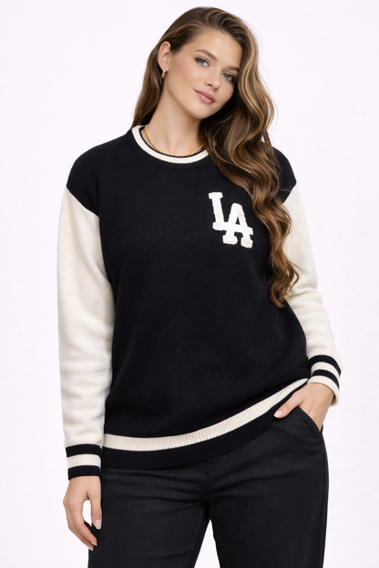 LA Varsity Sweater Dames – Zwart Wit| Los Angeles Knit Trui