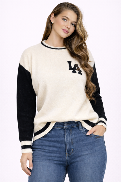 LA Sweater Dames-Zwart/Wit| Casual Chic Trui