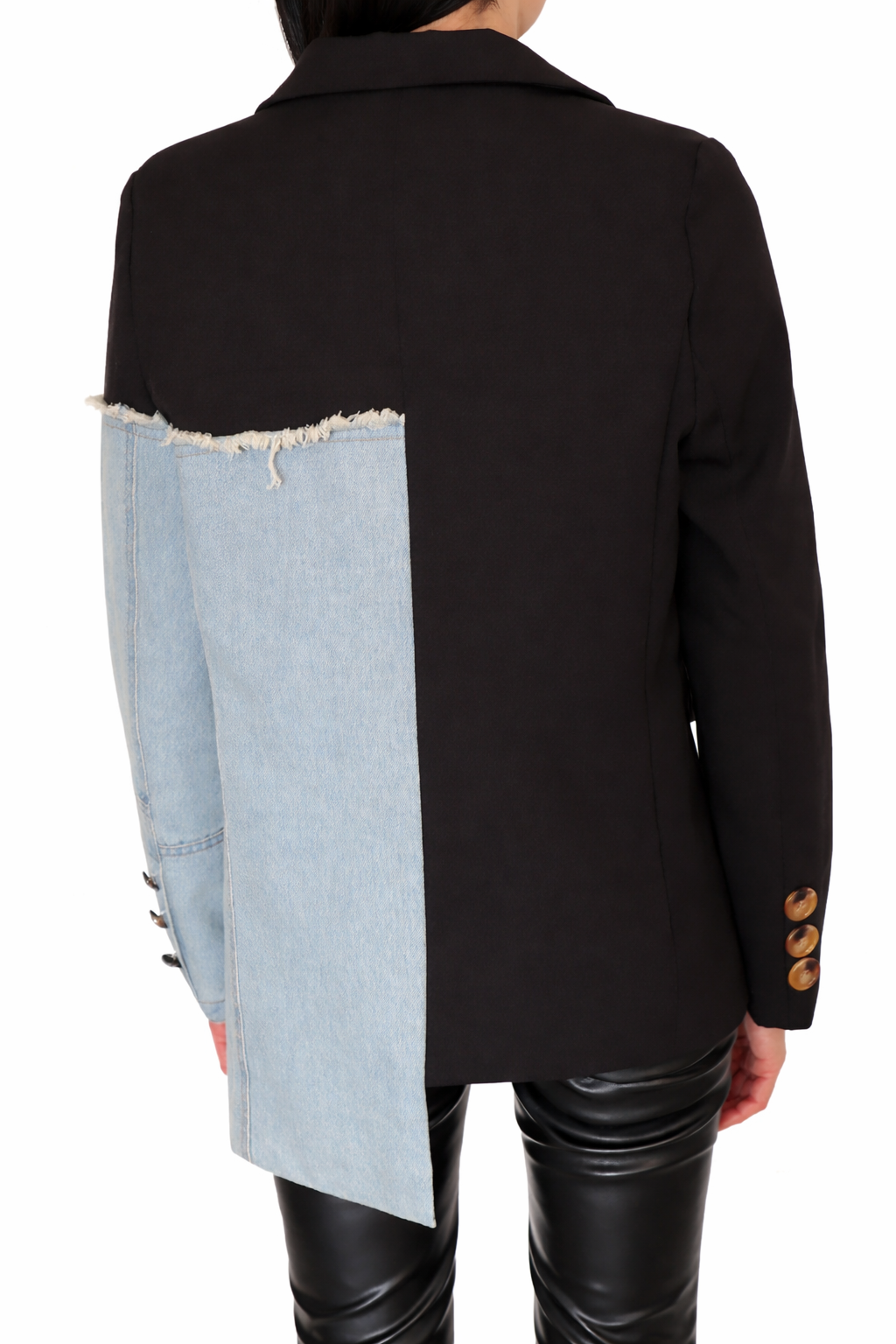 Zwarte Blazer met Denim Detail – Dames Blazer Jacket