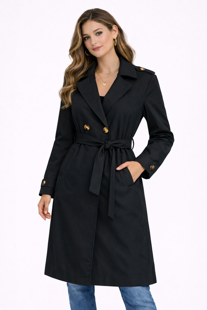 Joss Amsterdam Zwart Trenchcoat Dames – Lange Jas met Ceintuur