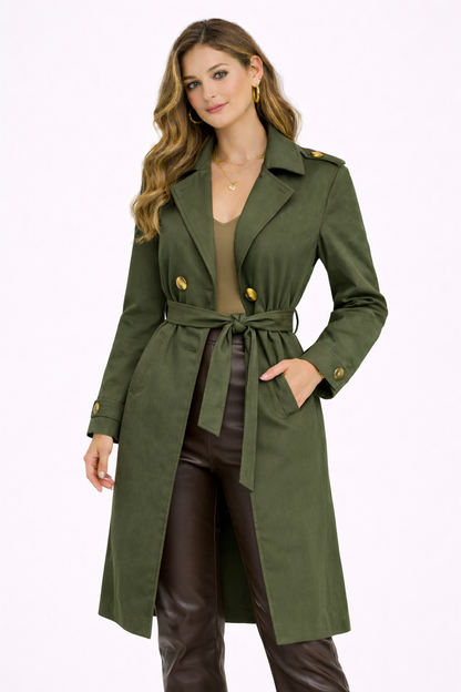 Joss Amsterdam Khaki Trenchcoat Dames – Lange Jas met Ceintuur